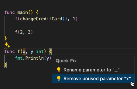 An analyzer diagnostic with two alternative fixes